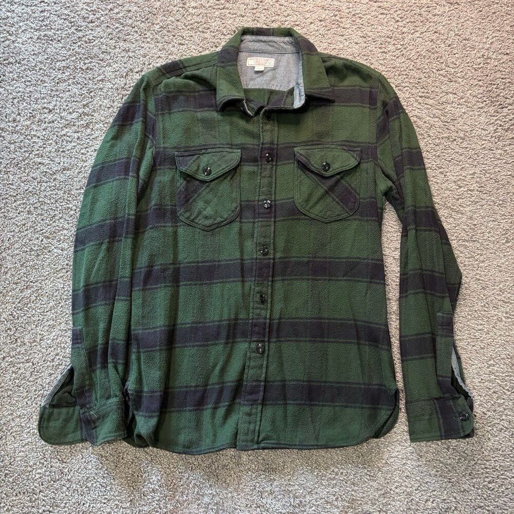 Wallace & Barnes Flannel Heavyweight Button Up Shirt Long Sleeve Green Black M